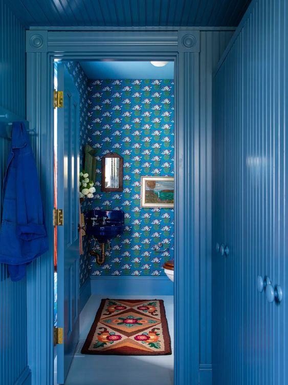 Frances Merrill's home blue walls and ceiling