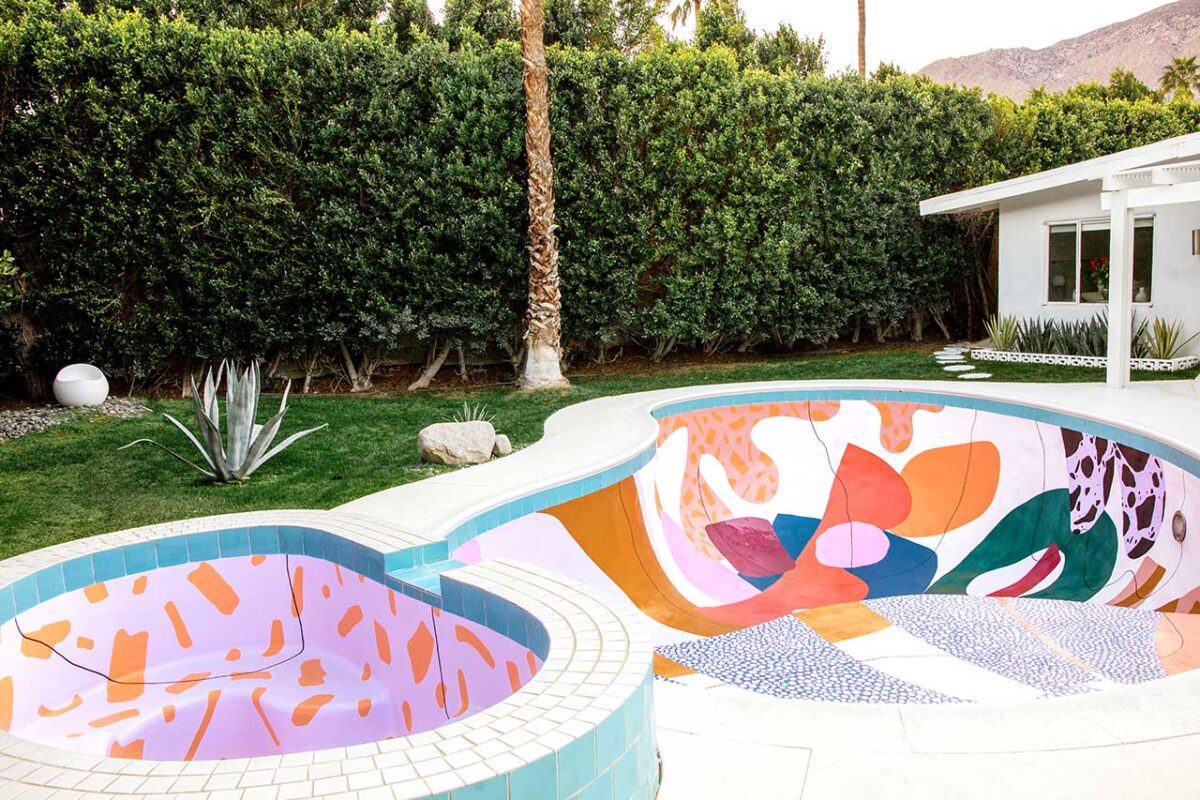 Awe-Inspiring Swimming Pools painted with vibrant, abstract designs. 