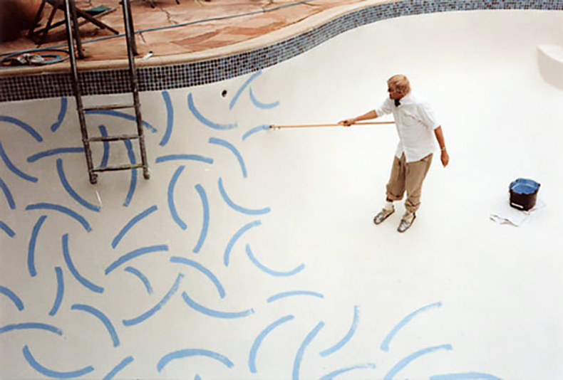 David Hockney painting a pool