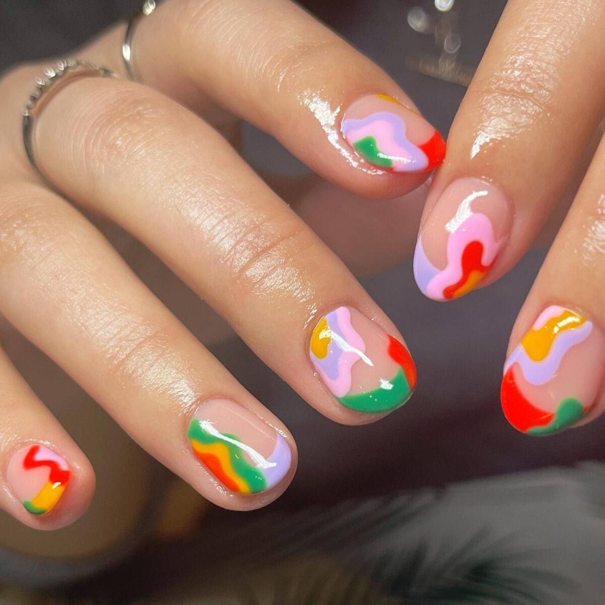Nails with colorful squiggles